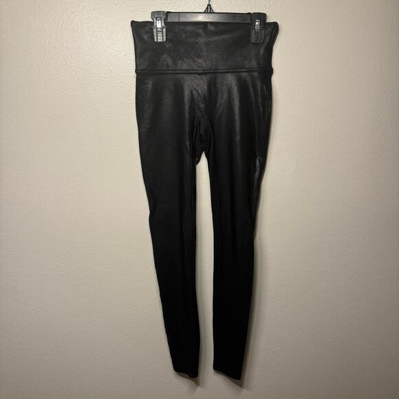 SPANX Faux Leather Leggings Shaping Waistband Black Leggings Women Size Small - Picture 2 of 10